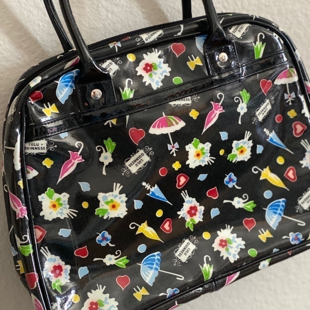 LULU GUINNESS Fold Over Makeup Bag Black Print - Picture 2 of 5